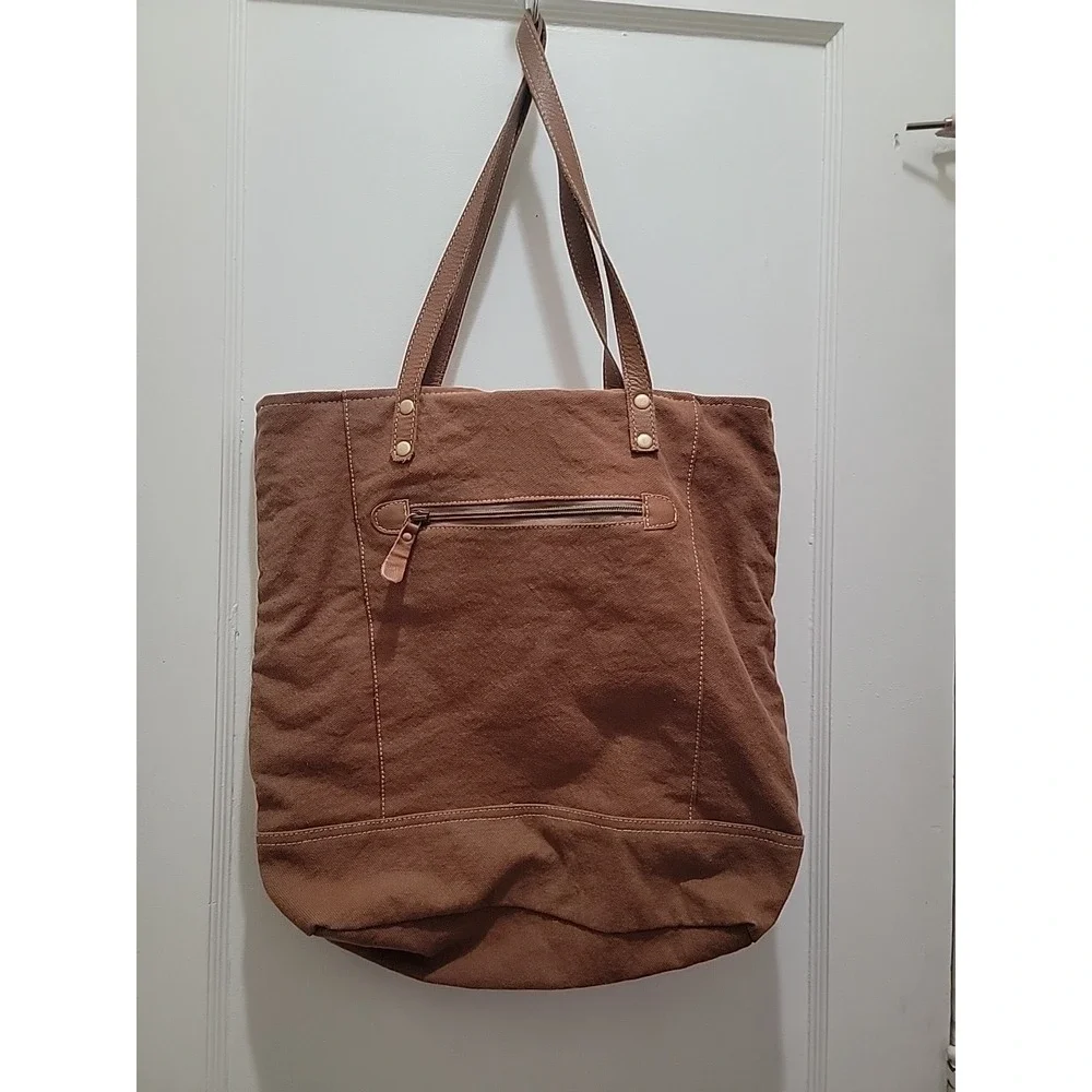 Myra Bag Upcycled Tote Large Purse Repurposed Boho Chic Canvas & Leather